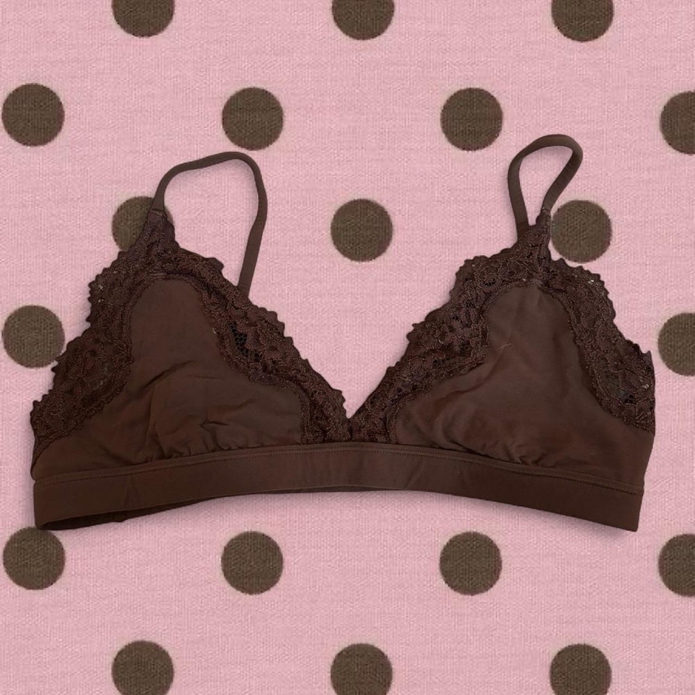 SKIMS Chocolate Lace-Trim Bralette